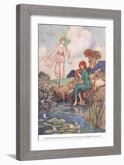 Stopping Beside a Fountain-Warwick Goble-Framed Giclee Print