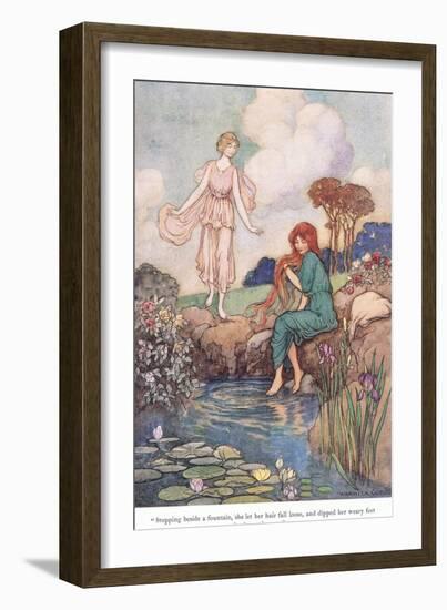 Stopping Beside a Fountain-Warwick Goble-Framed Giclee Print