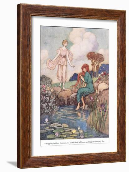 Stopping Beside a Fountain-Warwick Goble-Framed Giclee Print