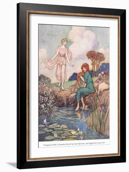 Stopping Beside a Fountain-Warwick Goble-Framed Giclee Print