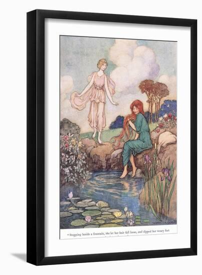 Stopping Beside a Fountain-Warwick Goble-Framed Giclee Print