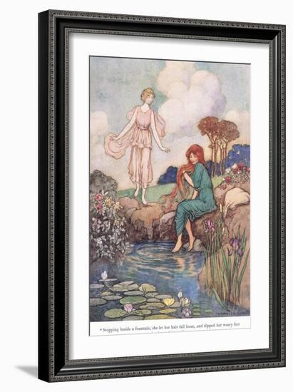 Stopping Beside a Fountain-Warwick Goble-Framed Giclee Print