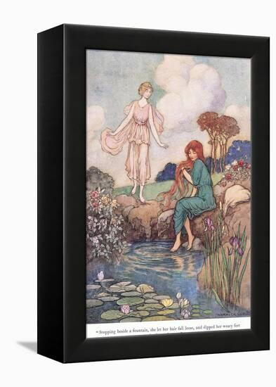 Stopping Beside a Fountain-Warwick Goble-Framed Premier Image Canvas