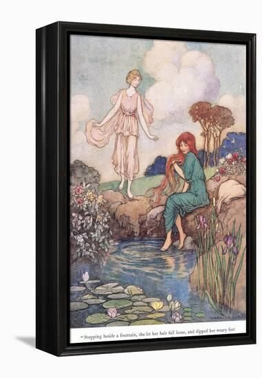 Stopping Beside a Fountain-Warwick Goble-Framed Premier Image Canvas