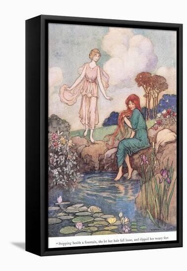 Stopping Beside a Fountain-Warwick Goble-Framed Premier Image Canvas