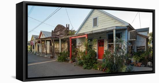 Stores at the roadside on the street, Chinese American Town, Locke, Sacrame-null-Framed Stretched Canvas