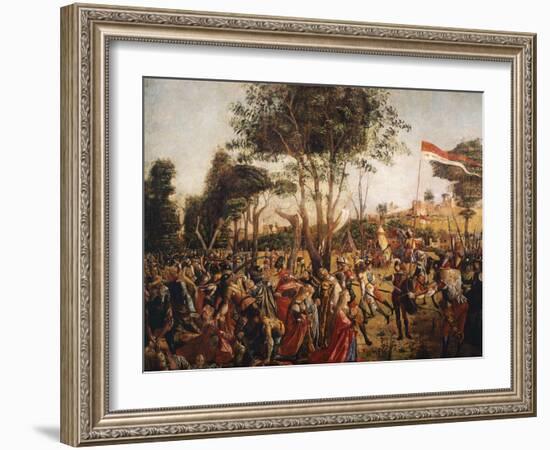 Stories of St. Ursula, Martyrdom of Pilgrims and Funeral of St. Ursula, 1493-Vittore Carpaccio-Framed Giclee Print