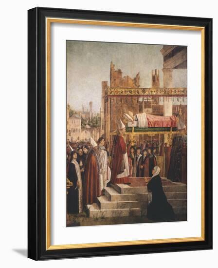 Stories of St. Ursula, Martyrdom of Pilgrims and Funeral of St. Ursula, 1493-Vittore Carpaccio-Framed Giclee Print