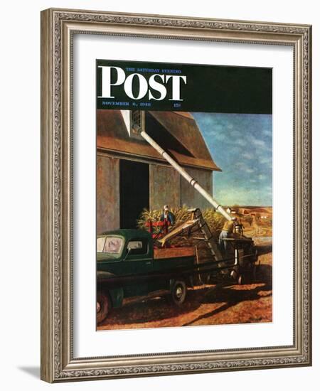 "Storing the Corn," Saturday Evening Post Cover, November 6, 1948-John Atherton-Framed Giclee Print