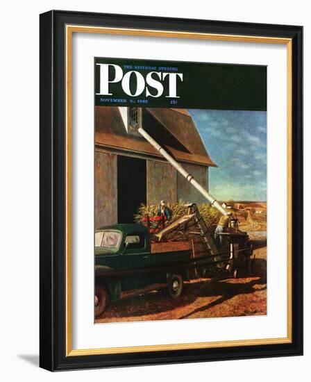 "Storing the Corn," Saturday Evening Post Cover, November 6, 1948-John Atherton-Framed Giclee Print