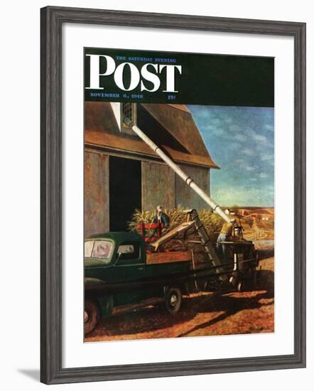 "Storing the Corn," Saturday Evening Post Cover, November 6, 1948-John Atherton-Framed Giclee Print