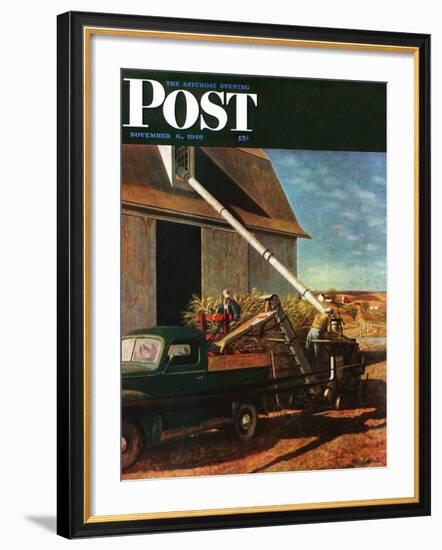 "Storing the Corn," Saturday Evening Post Cover, November 6, 1948-John Atherton-Framed Giclee Print