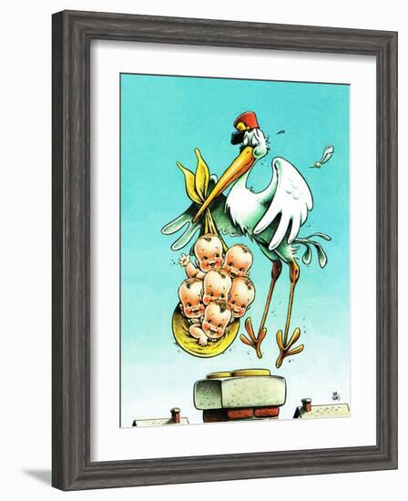 "Stork and Quints," April 1, 1984-BB Sams-Framed Giclee Print