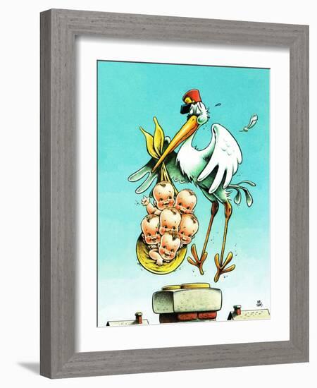 "Stork and Quints," April 1, 1984-BB Sams-Framed Giclee Print