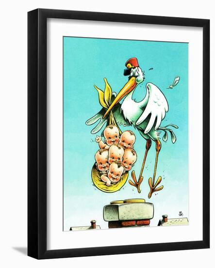 "Stork and Quints," April 1, 1984-BB Sams-Framed Giclee Print