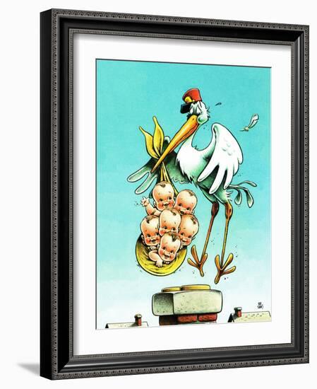 "Stork and Quints," April 1, 1984-BB Sams-Framed Giclee Print