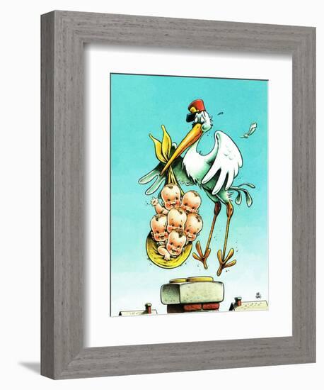 "Stork and Quints," April 1, 1984-BB Sams-Framed Giclee Print