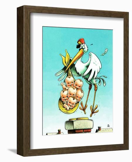 "Stork and Quints," April 1, 1984-BB Sams-Framed Giclee Print