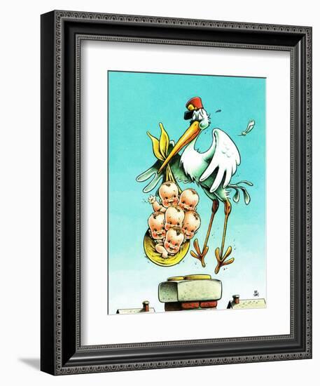 "Stork and Quints," April 1, 1984-BB Sams-Framed Giclee Print