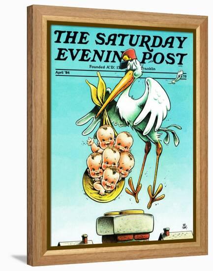 "Stork and Quints," Saturday Evening Post Cover, April 1, 1984-BB Sams-Framed Premier Image Canvas