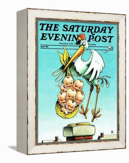 "Stork and Quints," Saturday Evening Post Cover, April 1, 1984-BB Sams-Framed Premier Image Canvas