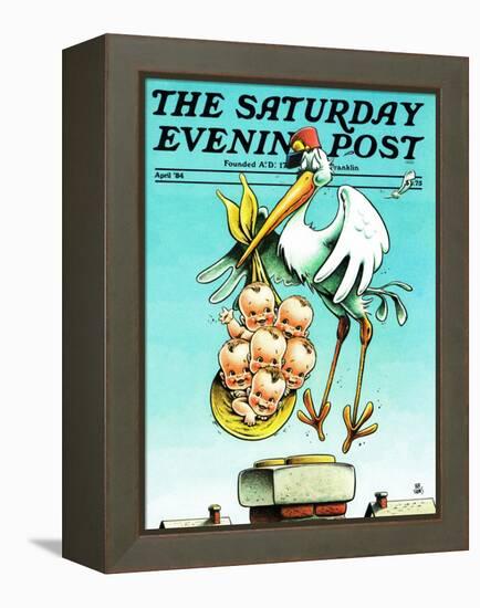 "Stork and Quints," Saturday Evening Post Cover, April 1, 1984-BB Sams-Framed Premier Image Canvas