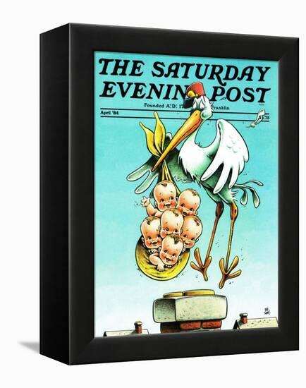 "Stork and Quints," Saturday Evening Post Cover, April 1, 1984-BB Sams-Framed Premier Image Canvas
