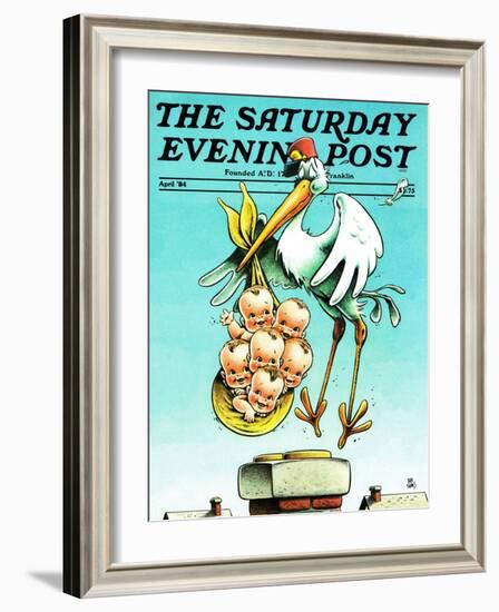 "Stork and Quints," Saturday Evening Post Cover, April 1, 1984-BB Sams-Framed Giclee Print