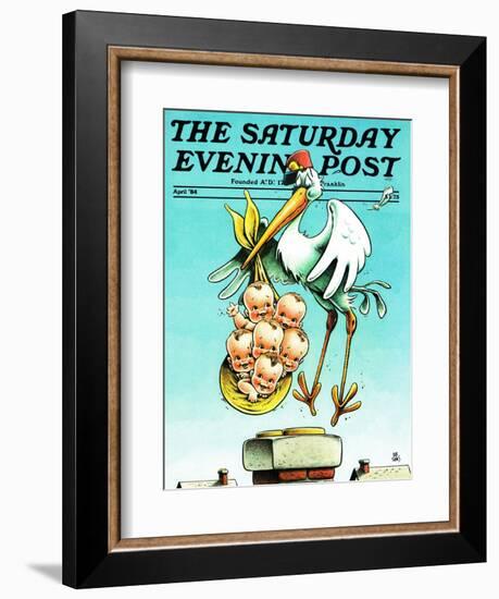 "Stork and Quints," Saturday Evening Post Cover, April 1, 1984-BB Sams-Framed Giclee Print