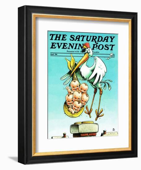 "Stork and Quints," Saturday Evening Post Cover, April 1, 1984-BB Sams-Framed Giclee Print