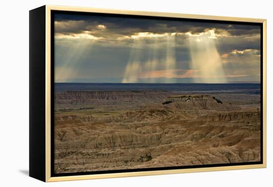 Storm at sunset, Pinnacles Viewpoint, Badlands National Park, South Dakota, USA-Michel Hersen-Framed Premier Image Canvas