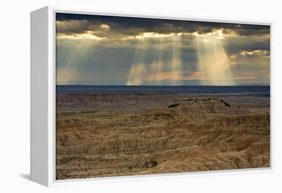 Storm at sunset, Pinnacles Viewpoint, Badlands National Park, South Dakota, USA-Michel Hersen-Framed Premier Image Canvas