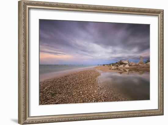 Storm clouds are reflected in the clear water at sunset, Porto Recanati, Conero Riviera, Italy-Roberto Moiola-Framed Photographic Print