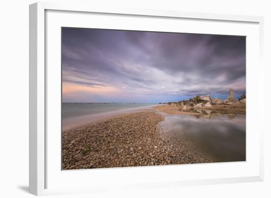 Storm clouds are reflected in the clear water at sunset, Porto Recanati, Conero Riviera, Italy-Roberto Moiola-Framed Photographic Print