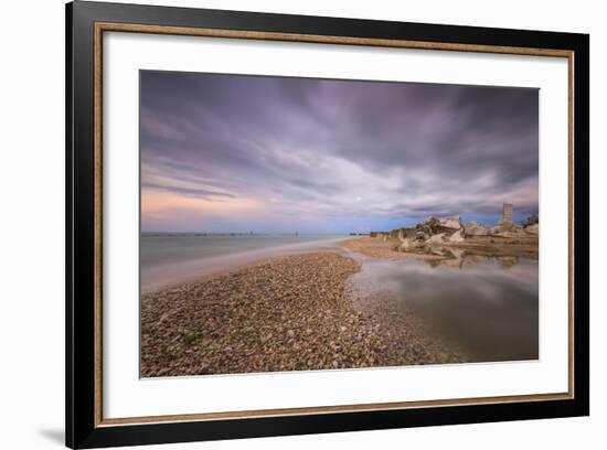 Storm clouds are reflected in the clear water at sunset, Porto Recanati, Conero Riviera, Italy-Roberto Moiola-Framed Photographic Print