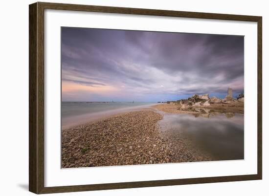 Storm clouds are reflected in the clear water at sunset, Porto Recanati, Conero Riviera, Italy-Roberto Moiola-Framed Photographic Print