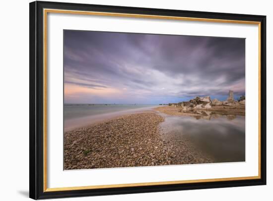 Storm clouds are reflected in the clear water at sunset, Porto Recanati, Conero Riviera, Italy-Roberto Moiola-Framed Photographic Print