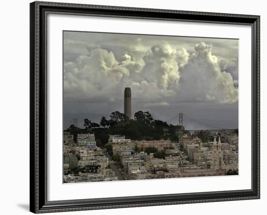 Storm Clouds Hover Over San Francisco's Coit Tower-null-Framed Photographic Print