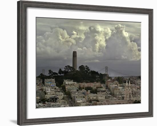 Storm Clouds Hover Over San Francisco's Coit Tower-null-Framed Photographic Print