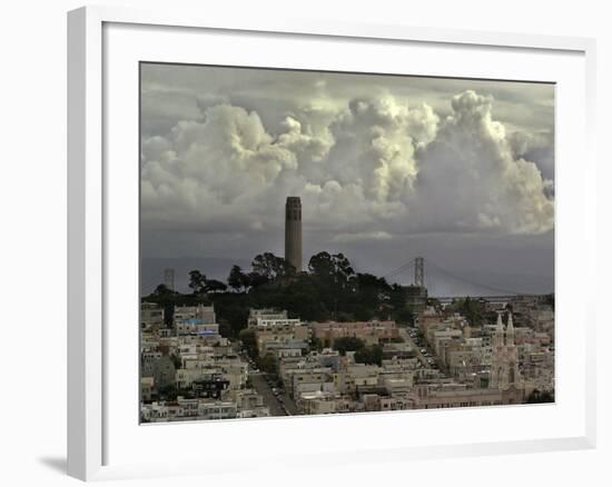 Storm Clouds Hover Over San Francisco's Coit Tower-null-Framed Photographic Print