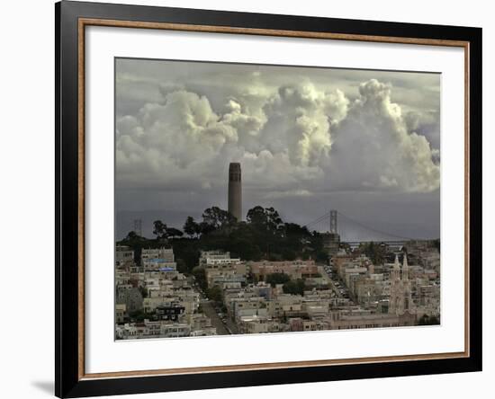 Storm Clouds Hover Over San Francisco's Coit Tower-null-Framed Photographic Print