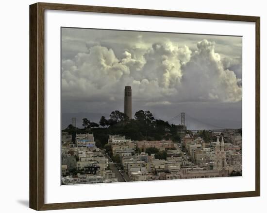 Storm Clouds Hover Over San Francisco's Coit Tower-null-Framed Photographic Print