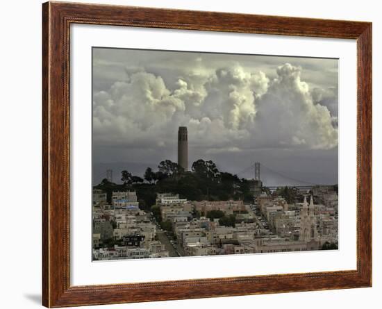 Storm Clouds Hover Over San Francisco's Coit Tower-null-Framed Photographic Print