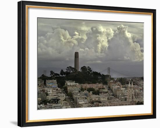 Storm Clouds Hover Over San Francisco's Coit Tower-null-Framed Photographic Print