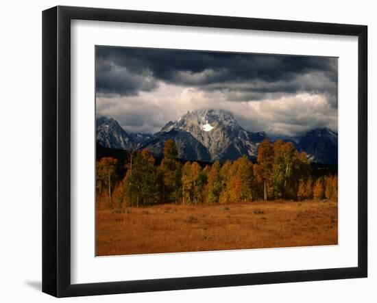 Storm Clouds Over Mountains and Trees, Grand Teton National Park, USA-Carol Polich-Framed Photographic Print