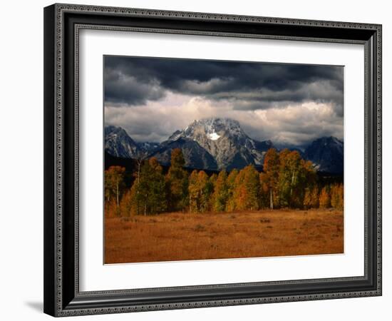 Storm Clouds Over Mountains and Trees, Grand Teton National Park, USA-Carol Polich-Framed Photographic Print