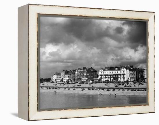 Storm Clouds Over the Promenade and the Beach from the Pier at Southsea Hampshire England-null-Framed Premier Image Canvas