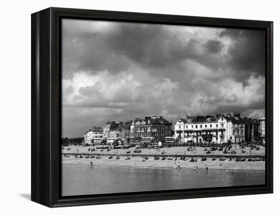 Storm Clouds Over the Promenade and the Beach from the Pier at Southsea Hampshire England-null-Framed Premier Image Canvas