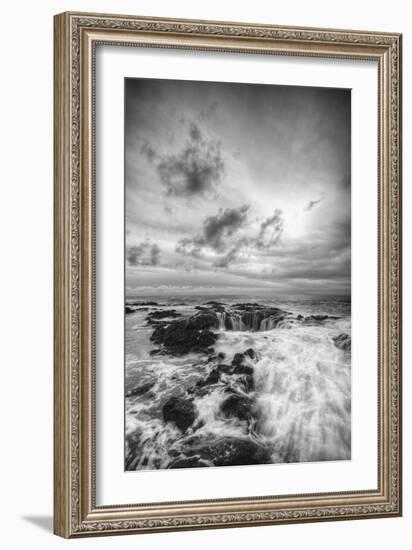 Storm Passing at Thor's Well Oregon Coast Black White-Vincent James-Framed Photographic Print