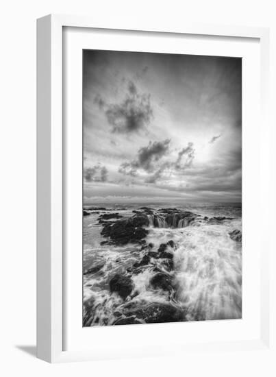 Storm Passing at Thor's Well Oregon Coast Black White-Vincent James-Framed Photographic Print